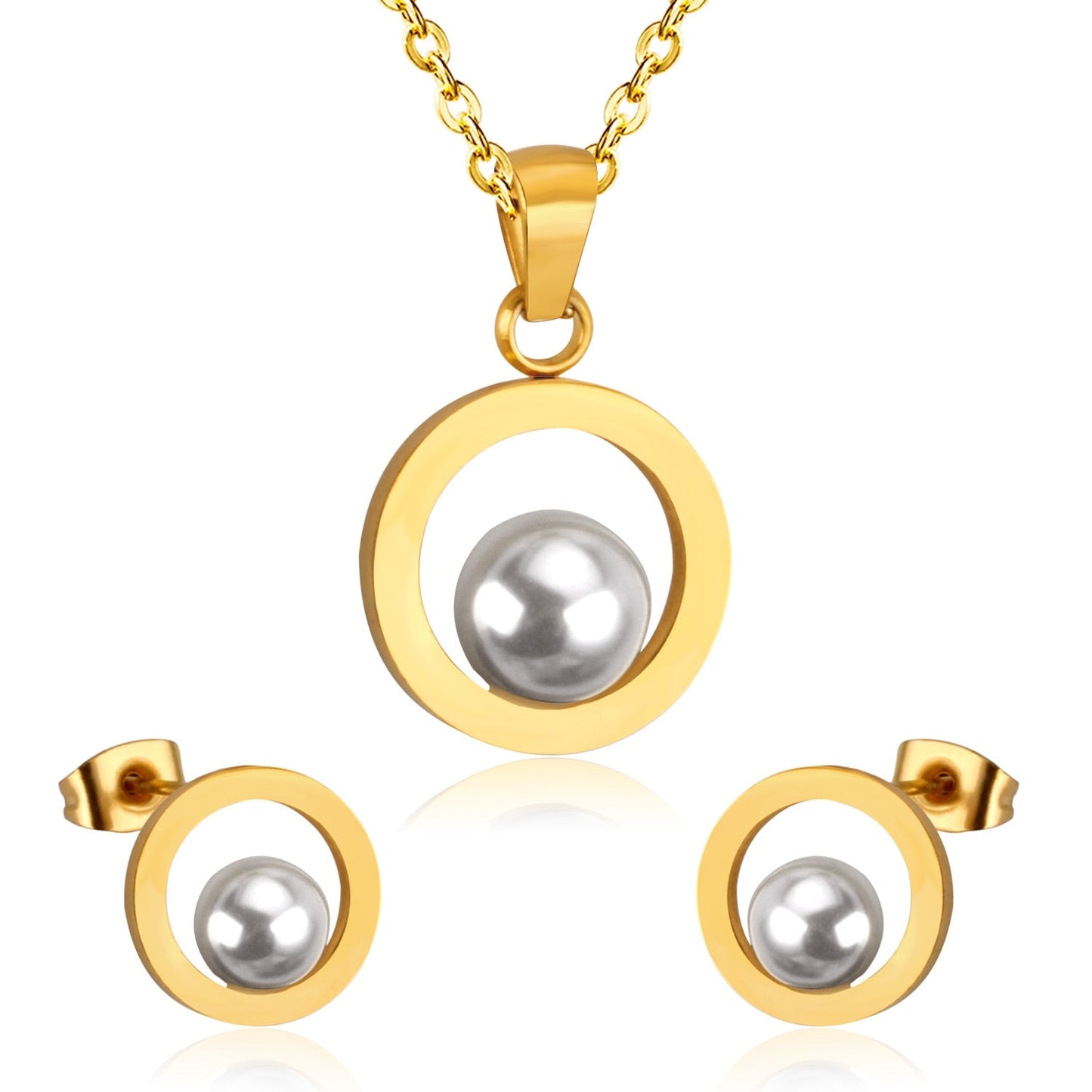 Fashion Bridal Wedding Dubai Jewelry Set Circle Fake-Pearl Necklace Earring Jewellery Sets For Women Girls