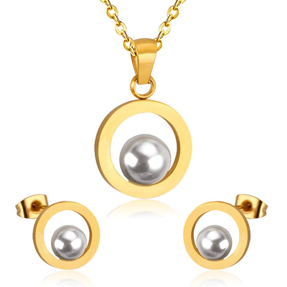 Fashion Bridal Wedding Dubai Jewelry Set Circle Fake-Pearl Necklace Earring Jewellery Sets For Women Girls