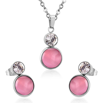 Crystal Opals Stainless Steel Necklaces Earrings Jewellery Sets Dubai Indian Wedding Jewelry Sets For Women Girls