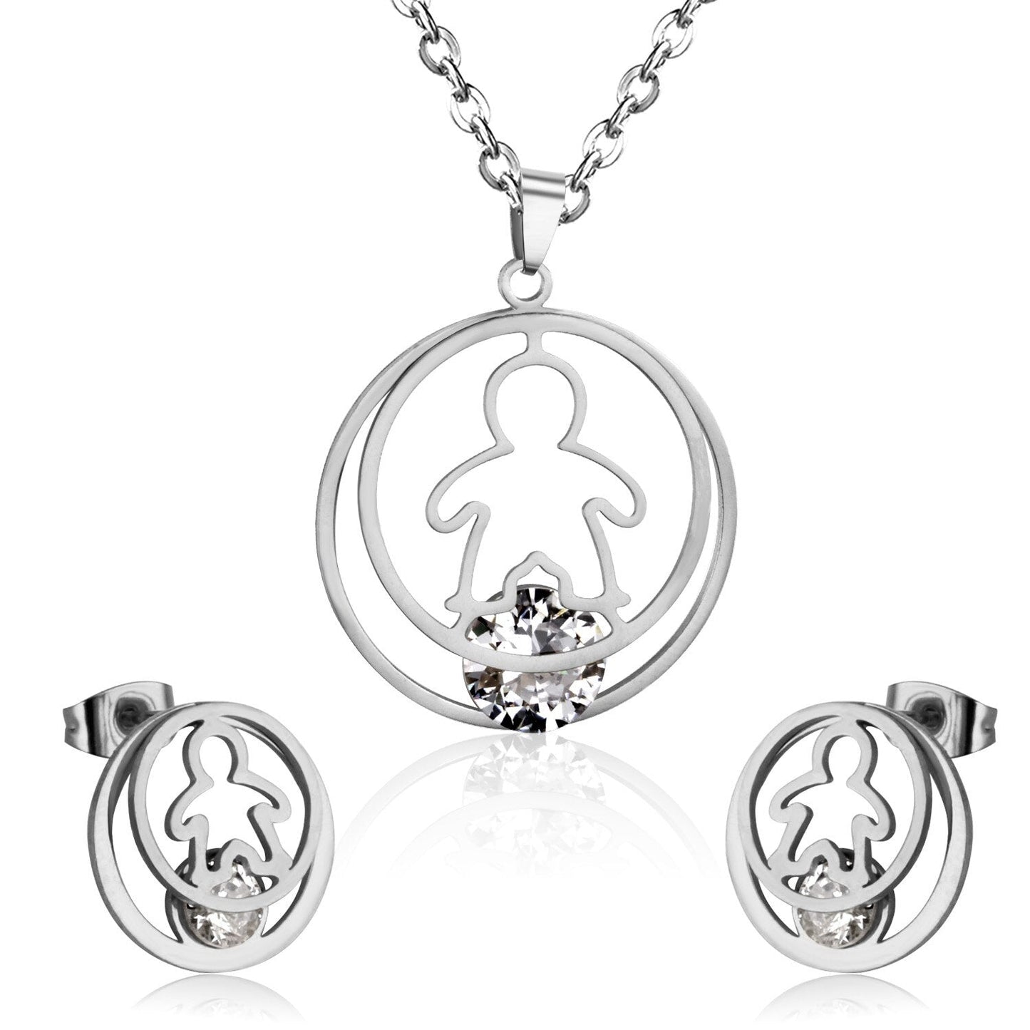 Fashion Gold Necklace Earring Jewellery Set Stainless SteelCrystal Wedding Bridal Dubai Jewelry Set For Girl Women