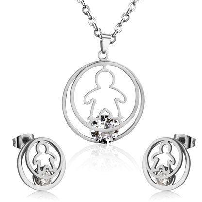 Fashion Gold Necklace Earring Jewellery Set Stainless SteelCrystal Wedding Bridal Dubai Jewelry Set For Girl Women