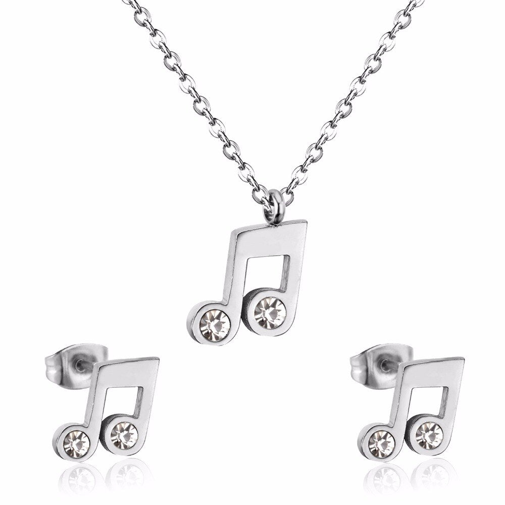 Popular Jewelry Sets Musician Symbol Stainless Steel Gold Dubai Indian Jewelry Sets For Girls Women Jewellery Set