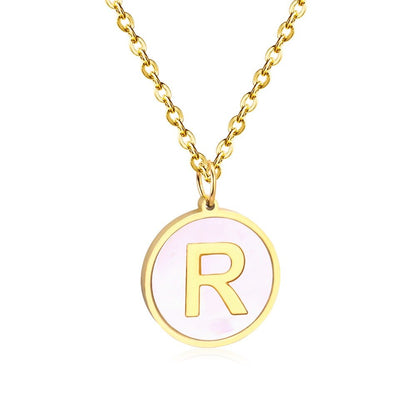 Stainless Steel Round Initial Pendant Necklace Gold Color 26 A-Z Letter Necklaces For Female Party Friend Wholesale