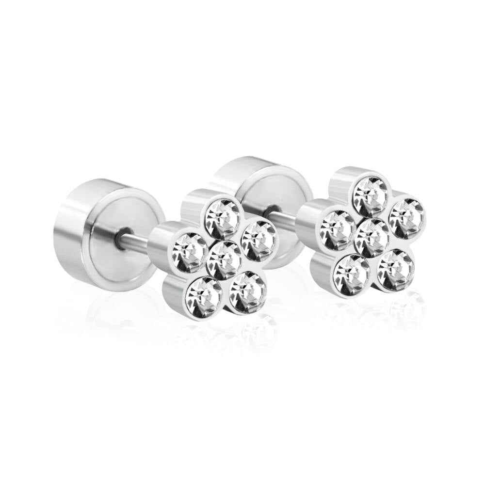ASON White Crystal Earrings for Women/Kid Stainless Steel Flower Shape Silver Color Earring Fashion Jewelry Daily Wear