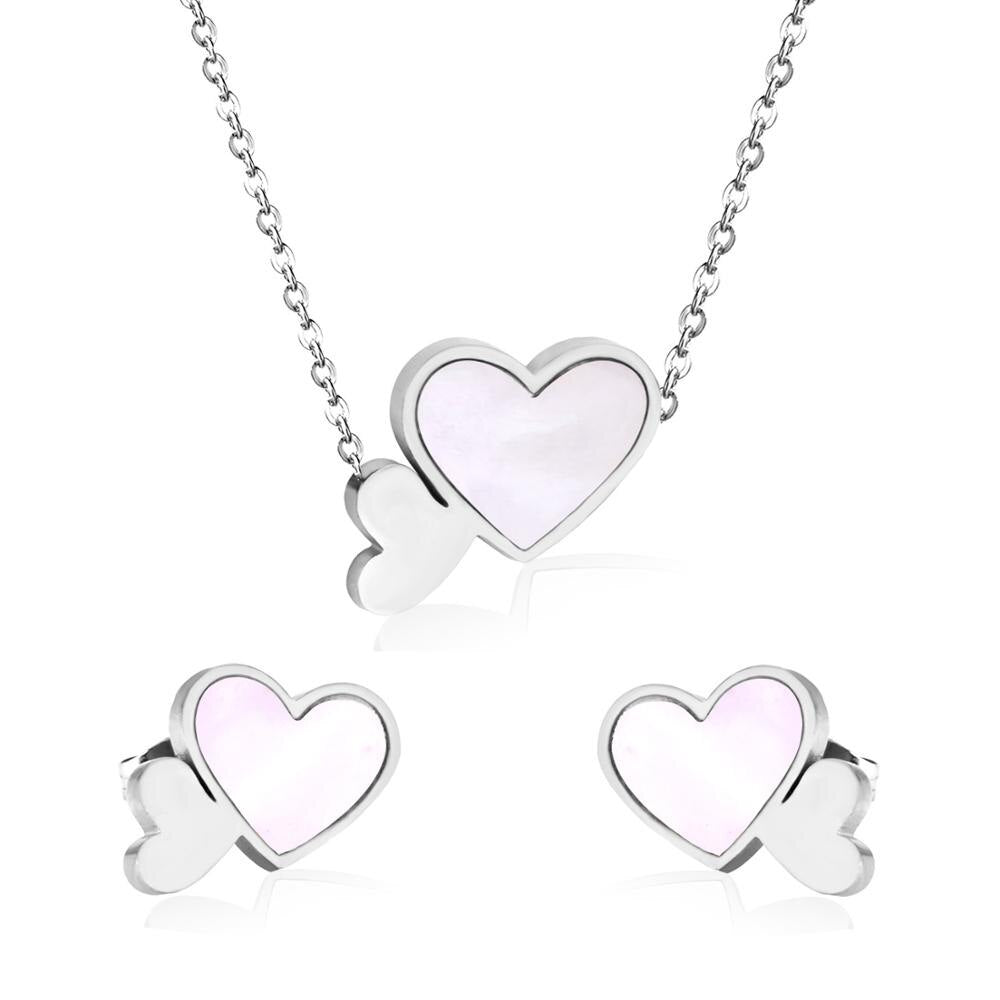 Brand New Stainless Steel Jewelry Heart Shell Jewelry Sets Women Wedding Jewelry Gift