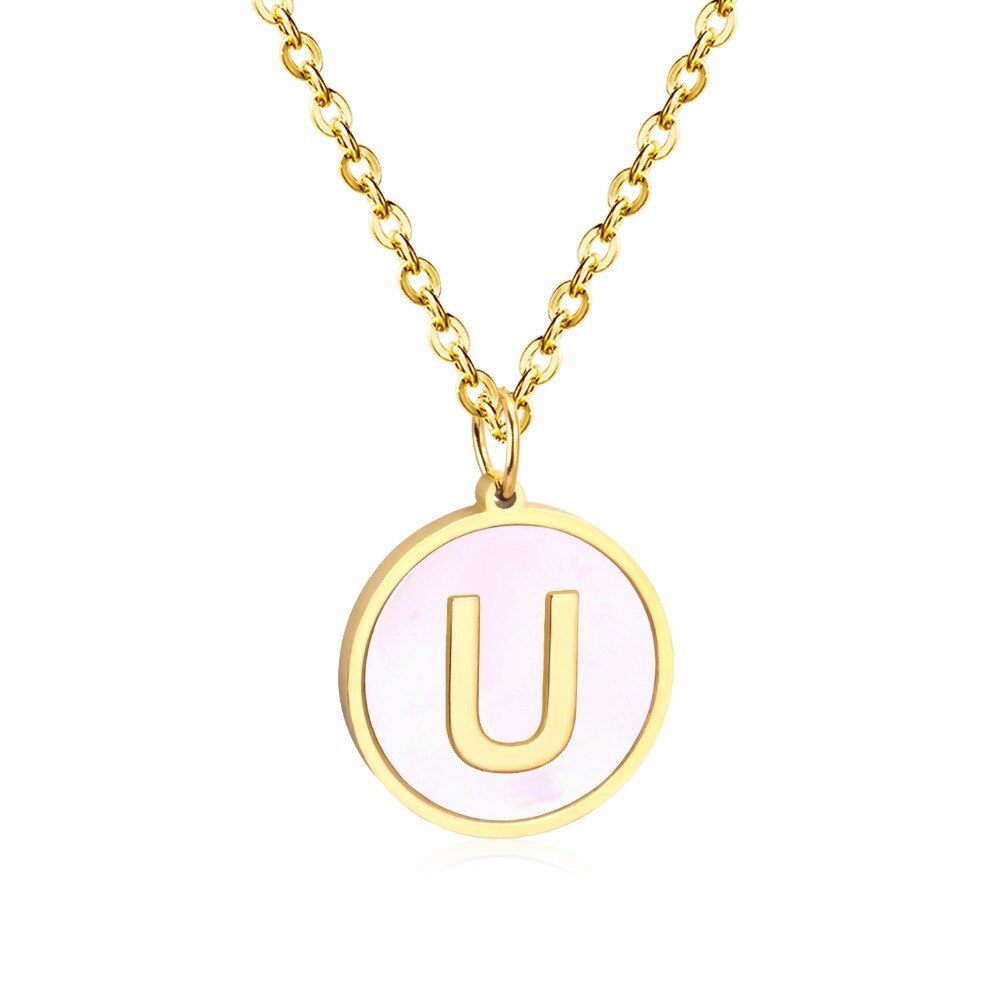 Stainless Steel Round Initial Pendant Necklace Gold Color 26 A-Z Letter Necklaces For Female Party Friend Wholesale