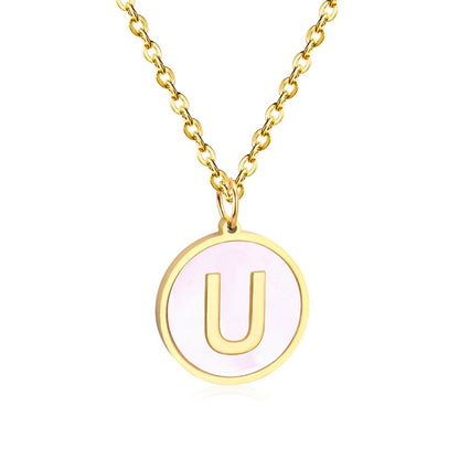 Stainless Steel Round Initial Pendant Necklace Gold Color 26 A-Z Letter Necklaces For Female Party Friend Wholesale