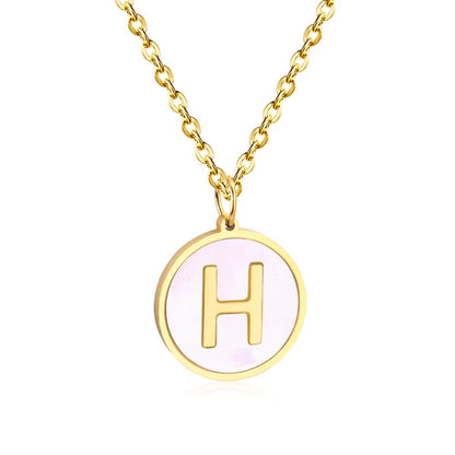 Stainless Steel Round Initial Pendant Necklace Gold Color 26 A-Z Letter Necklaces For Female Party Friend Wholesale