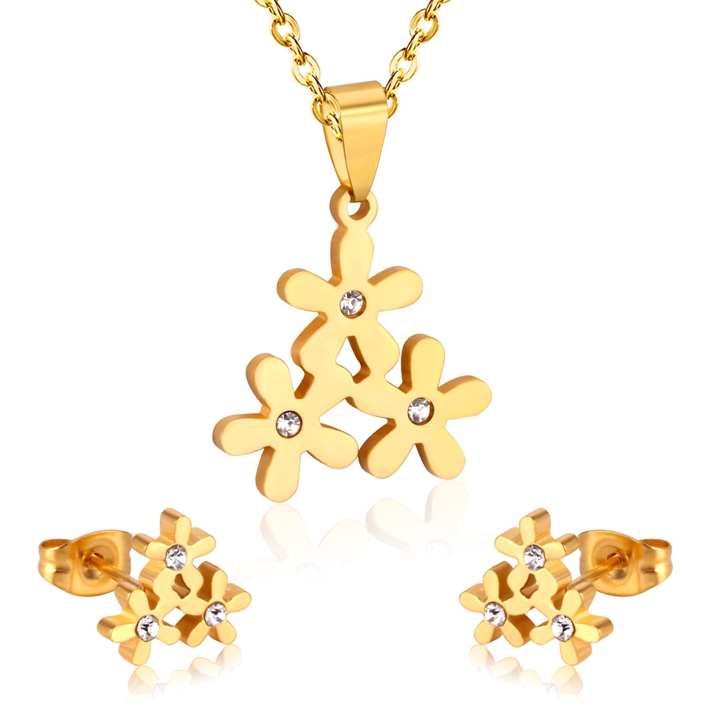 Stainless Steel Jewelry Sets For Women Bridal Dubai Flower Crystal Earrings Necklace Jewellery Set Accessories