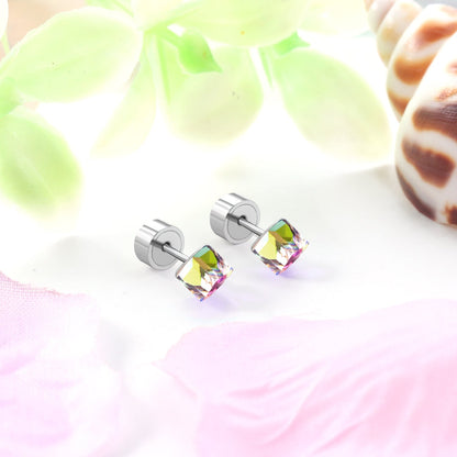 5mm Steel Mixed Color & Red & Lake Blue Tap Plug Earrings
