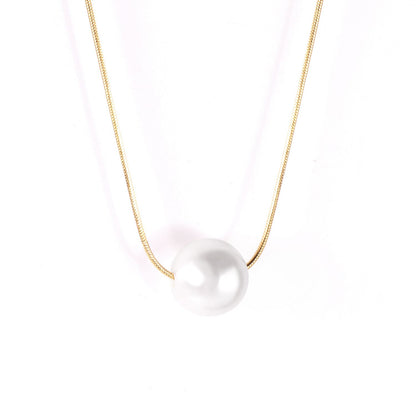 ASON Gold Color Imitation Pearl Pendant Necklace Stainless Steel Snake Chains Necklaces Simple Accessories Women/Girl Party