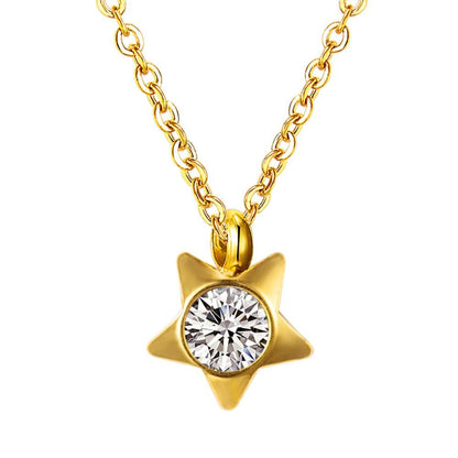 Vintage Flower Star Stainless Steel Gold Necklace Female's Sweater Retro Pendant Necklace Accessory Gifts