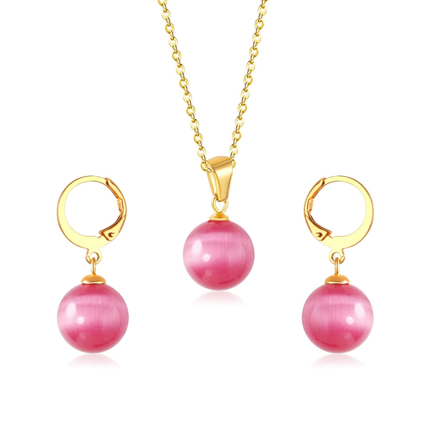 New Blue Opal Jewelry Sets Classic Style Round Shape Pendant Necklace Earrings Fashion Chains Accessoreies Collars