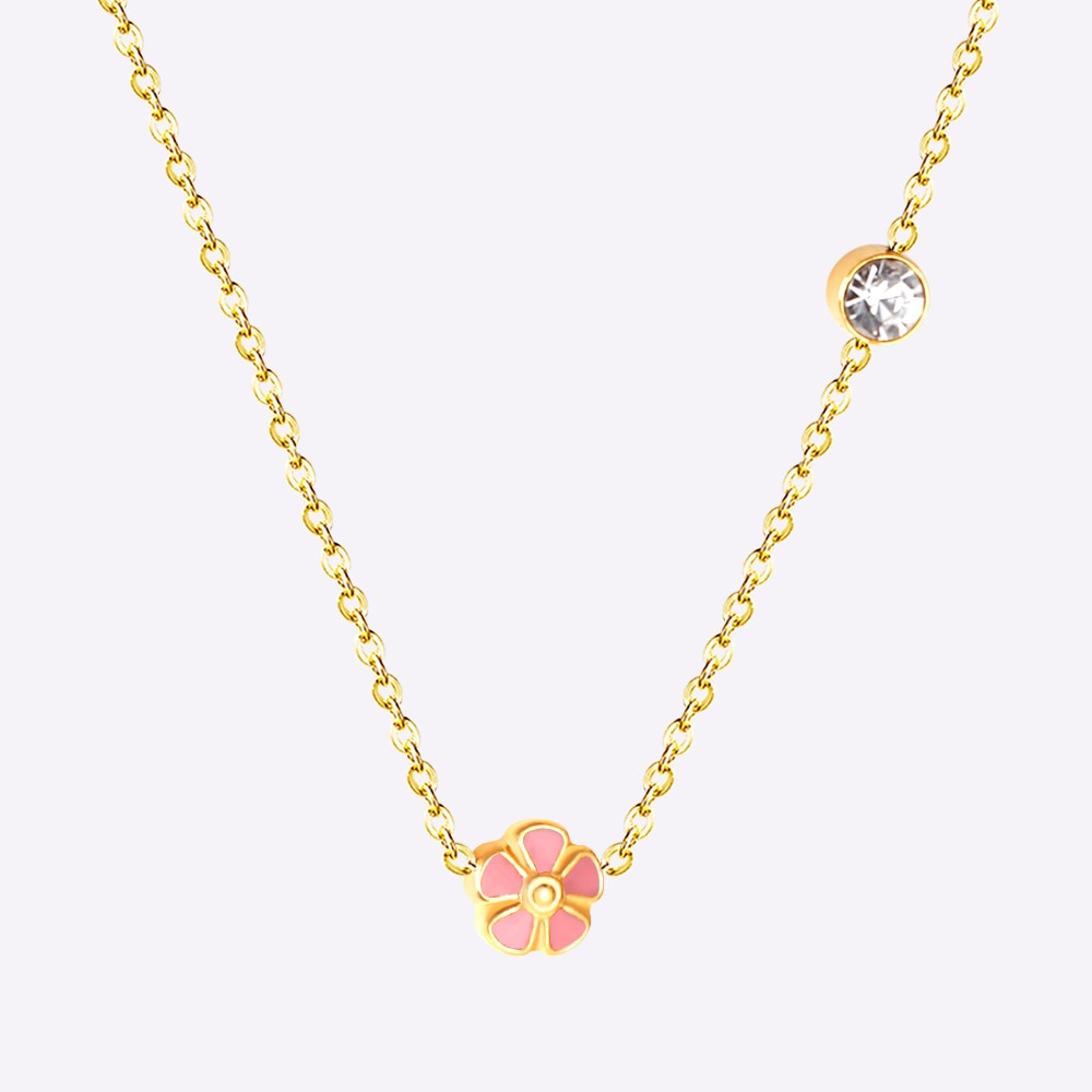 Korean Fashion Peach Blossom Stainless Steel Pendant Necklace For Women Office Chain Necklace Jewelry bijoux femme