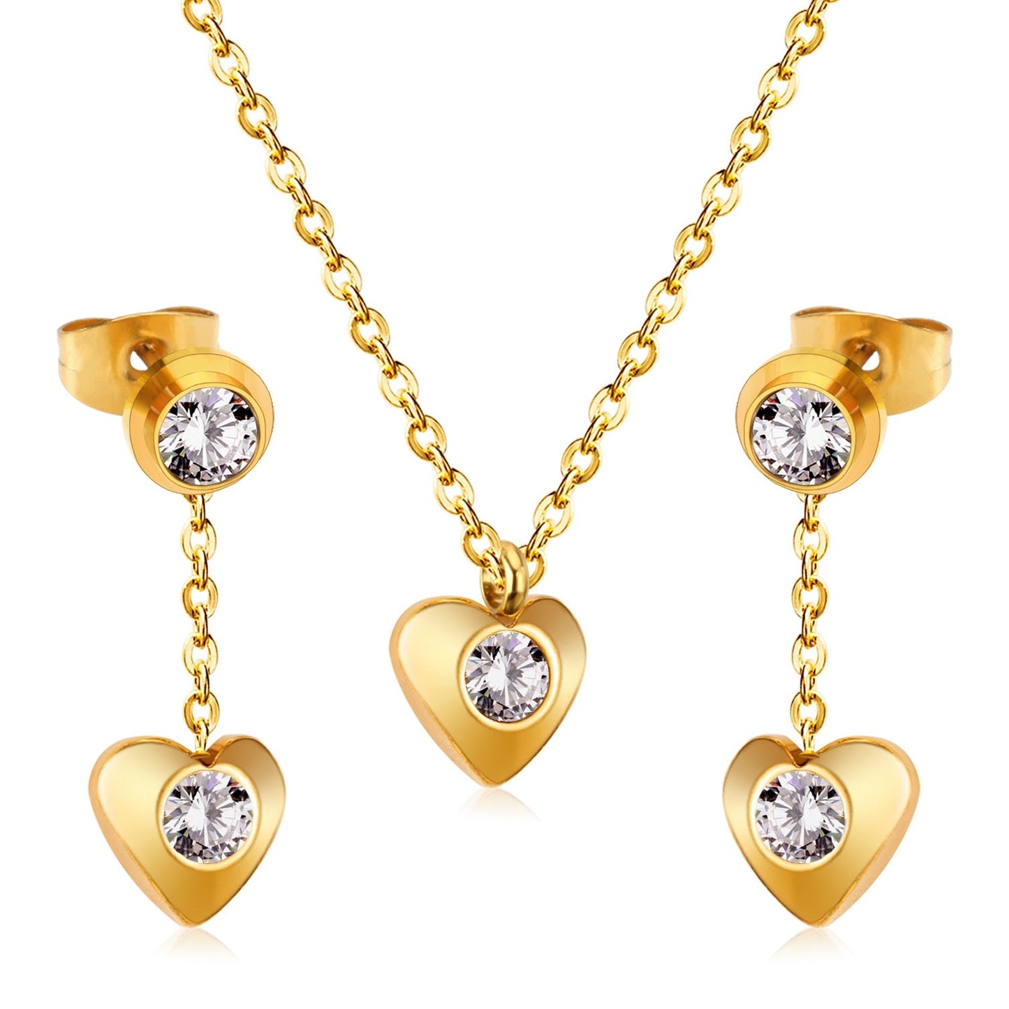 New Heart Shape Crystal Fashion Necklaces Droop Earrings Sets For Woman Dubai Wedding Jewelry Set pendientes bijoux