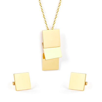 Rectangle Shape Trendy Necklaces Earrings Stainless Steel Jewelry Set Gold/Silver Color For Woman Valentine Gifts