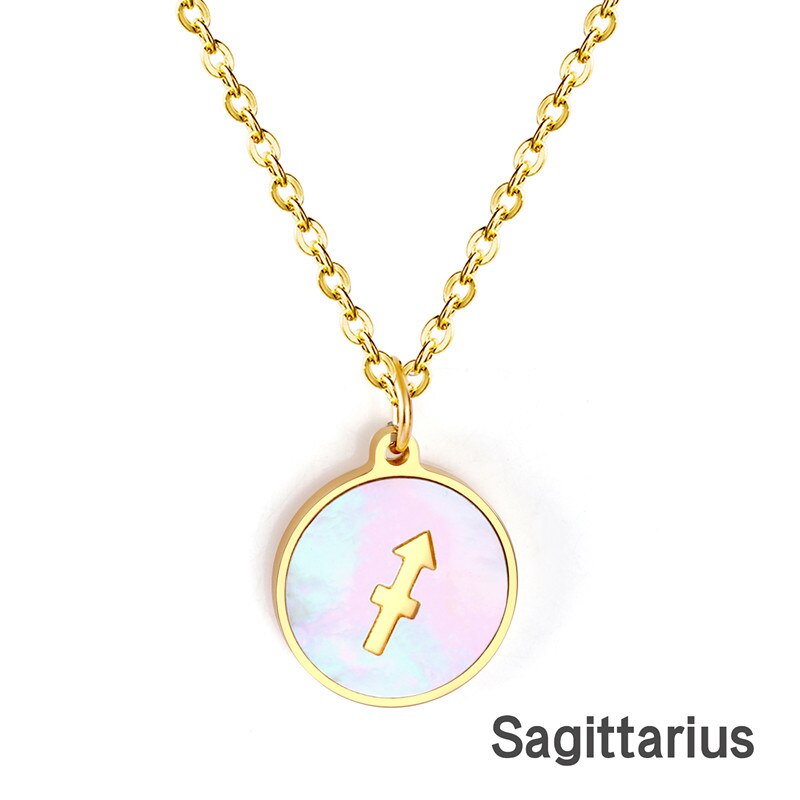 Shell Pendant Twelve Constellation Stainless Steel Necklace Man Jewelry For Women Choker Chain Necklace Collar 2021