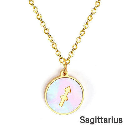 Shell Pendant Twelve Constellation Stainless Steel Necklace Man Jewelry For Women Choker Chain Necklace Collar 2021