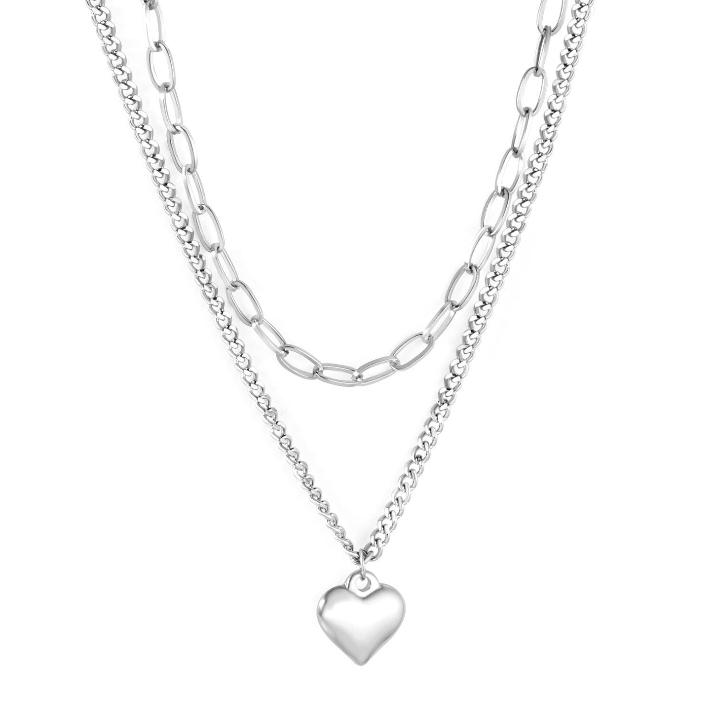 Cuban Choker Necklaces Collar Statement Jewelry inoxydable Female Gold Color Heart Pendants Double Layer Chains
