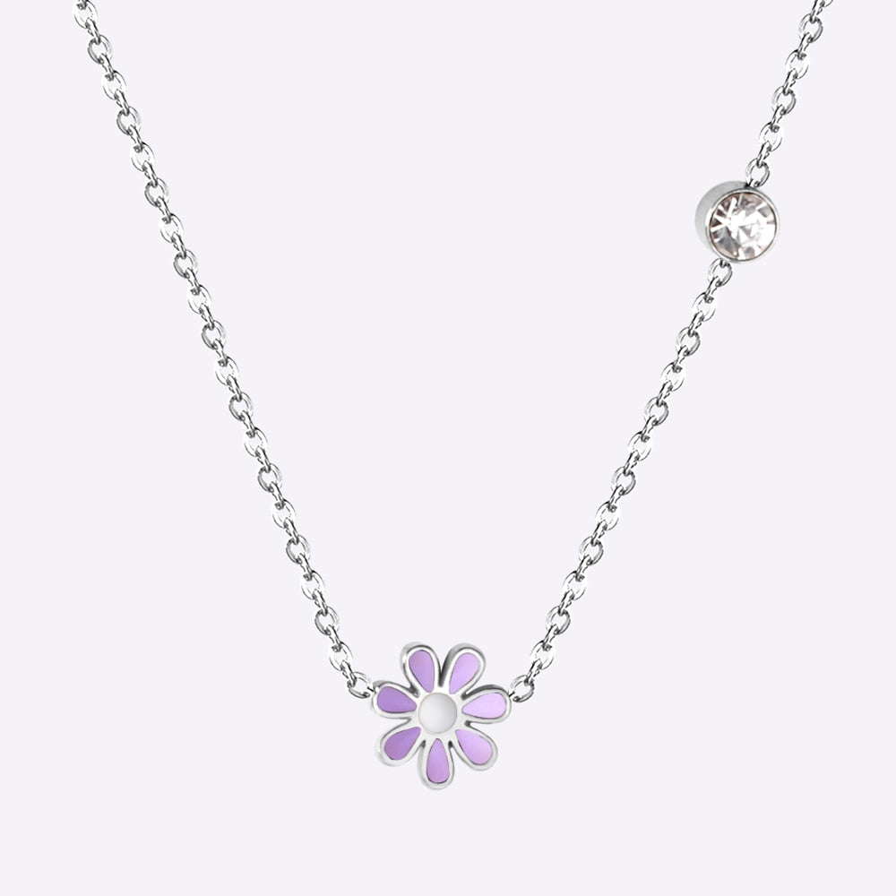 Korean Fashion Romantic Colorful Flower Pendant Stainless Steel Chain Necklace For Women Jewelry Parts bijoux femme