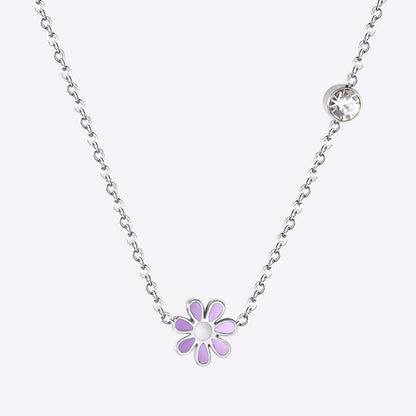 Korean Fashion Romantic Colorful Flower Pendant Stainless Steel Chain Necklace For Women Jewelry Parts bijoux femme