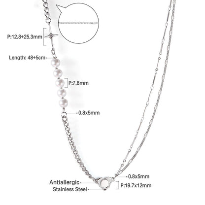ASON Vintage Baroque Irregular Pearl Pendant Chain Necklace Stainless Steel Geometric Fashion Jewelry for Women Party Gift