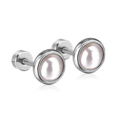 ASON Piercing Earrings Stainless Steel Gold Color Imitation Pearl Screw Stud Earrings Women Size 4mm/6mm/8mm/10mm Jewelry