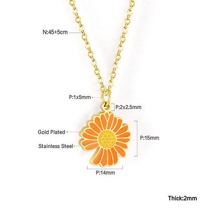 ASON Korean Fashion Sunflower Pendant Necklace for Women Stainless Steel Colorful Choker with Extender Jewelry Accessories