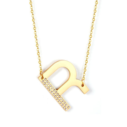 Stainless Steel Zircon Pendants Necklaces Gold Color Letter Necklace Chains Accessories Collars Choker Wholesale