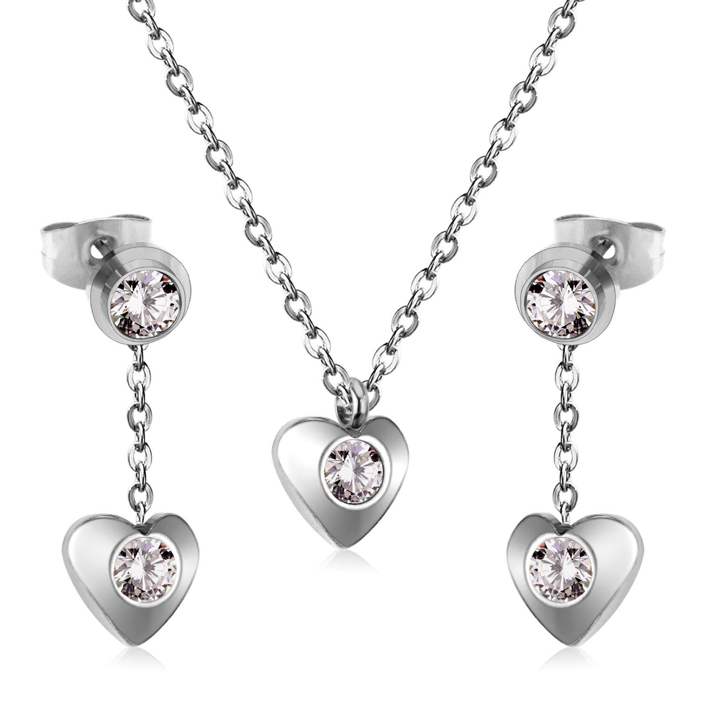 New Heart Shape Crystal Fashion Necklaces Droop Earrings Sets For Woman Dubai Wedding Jewelry Set pendientes bijoux