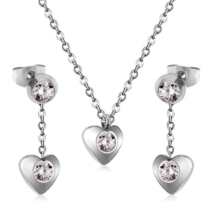 New Heart Shape Crystal Fashion Necklaces Droop Earrings Sets For Woman Dubai Wedding Jewelry Set pendientes bijoux