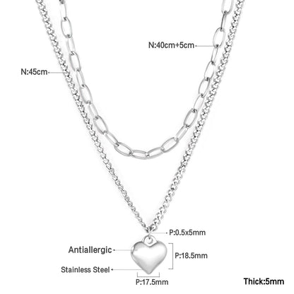 ASON Trendy Multi Layer Heart Pendant Stainless Steel Gold Color Chain Choker for Women Girl Fashion Jewelry Party Gift