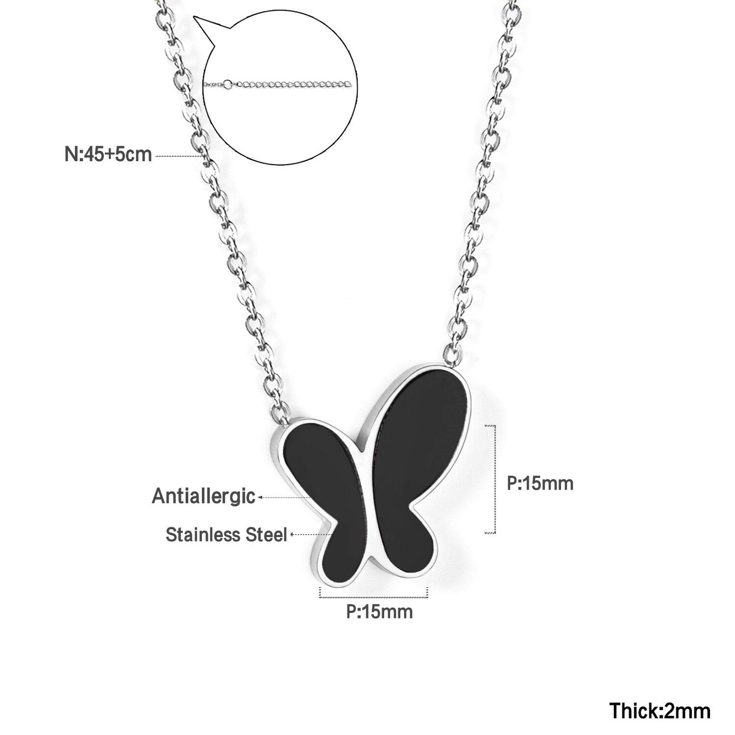 ASON Colorful Black White Shell Butterfly Chain Pendant Necklace Gold Color Stainless Steel for Women Fashion Jewelry
