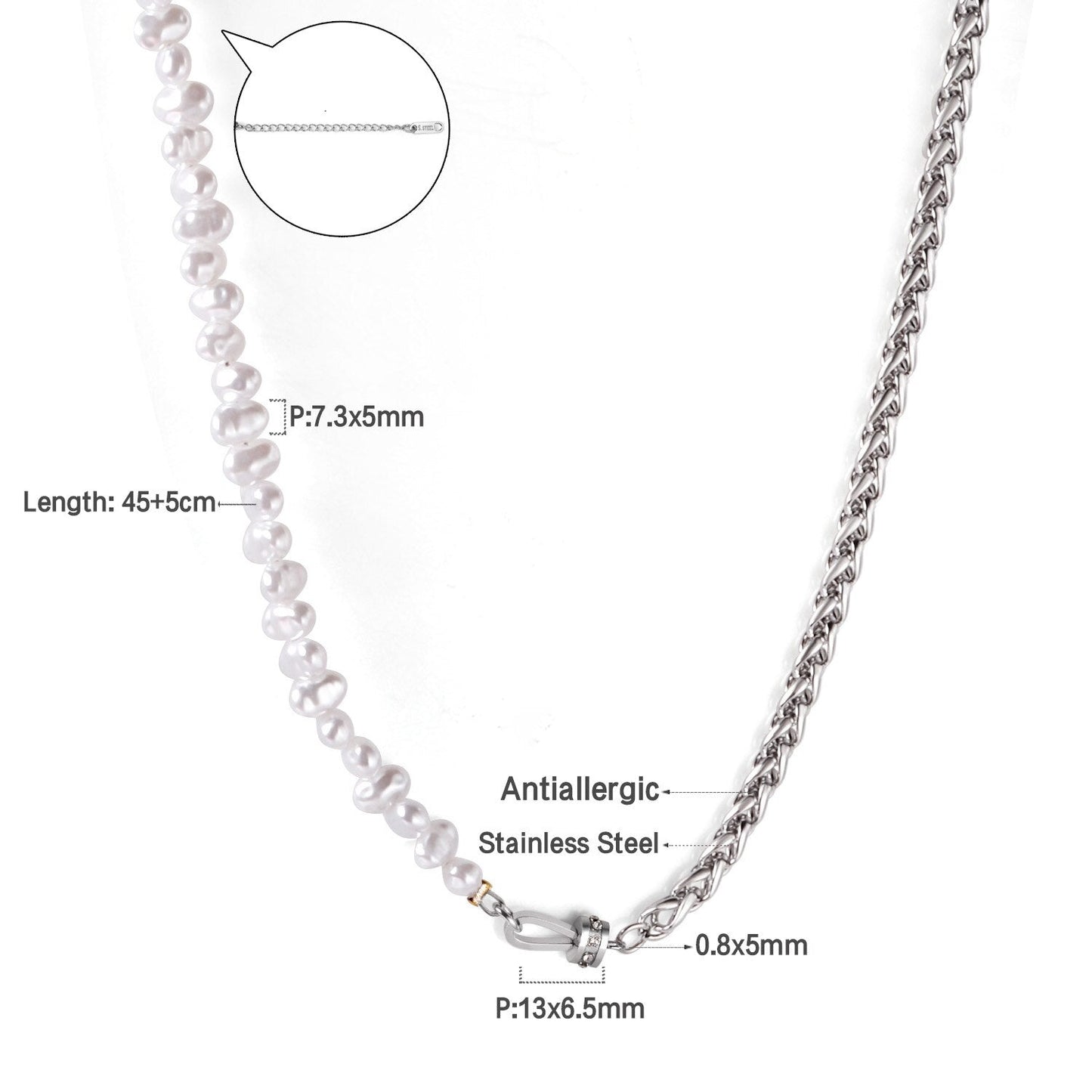 ASON Vintage Baroque Irregular Pearl Pendant Chain Necklace Stainless Steel Geometric Fashion Jewelry for Women Party Gift