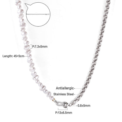 ASON Vintage Baroque Irregular Pearl Pendant Chain Necklace Stainless Steel Geometric Fashion Jewelry for Women Party Gift