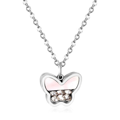 Butterfly CZ Shell Pendants Necklaces Women Gold Stainless Steel Link Chains Choker Necklace collares colar collier