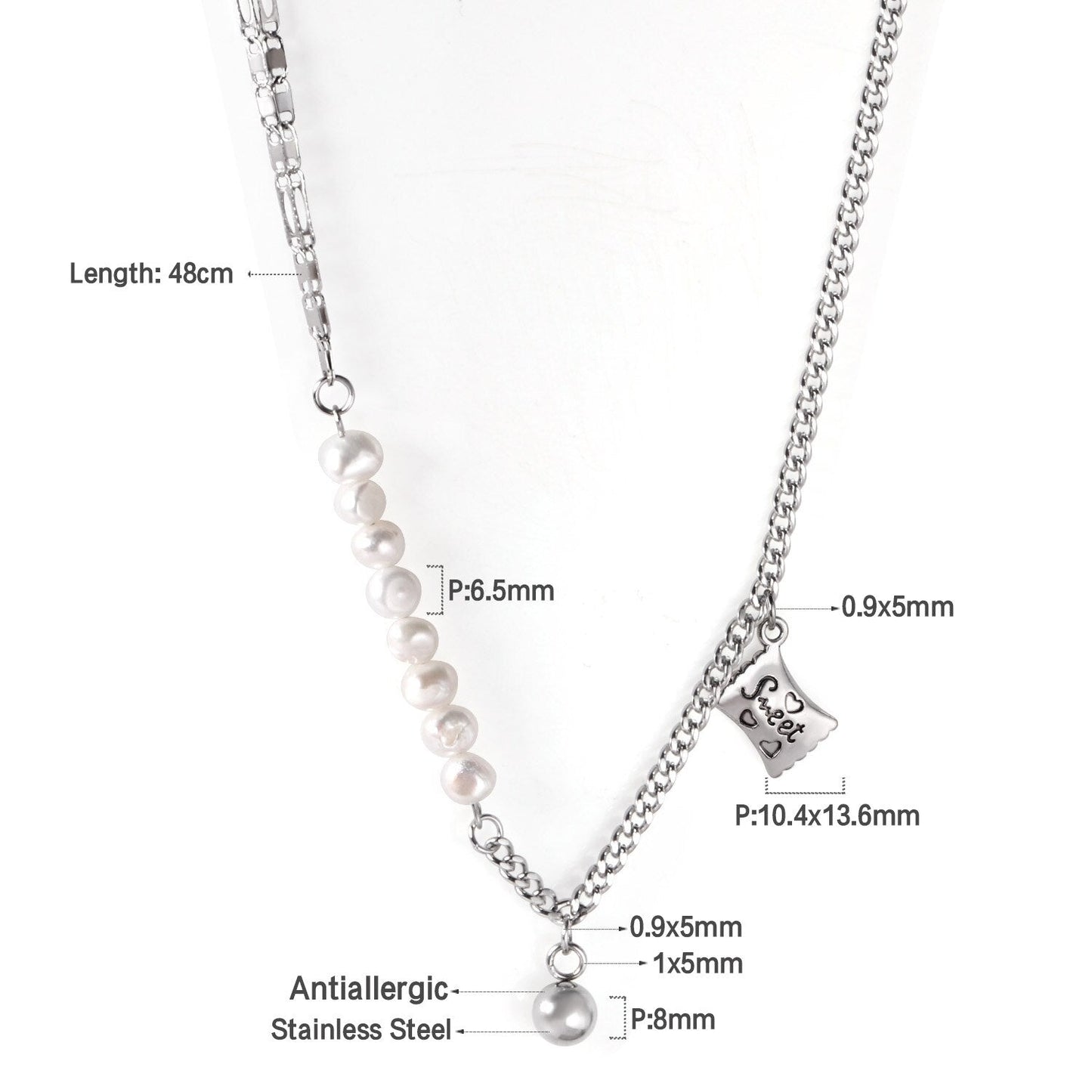 ASON Vintage Baroque Irregular Pearl Pendant Chain Necklace Stainless Steel Geometric Fashion Jewelry for Women Party Gift