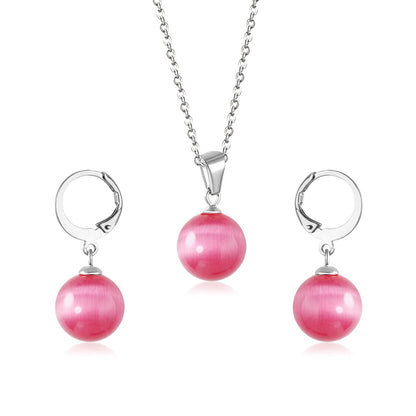 New Blue Opal Jewelry Sets Classic Style Round Shape Pendant Necklace Earrings Fashion Chains Accessoreies Collars