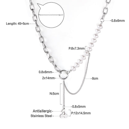 ASON Vintage Baroque Irregular Pearl Pendant Chain Necklace Stainless Steel Geometric Fashion Jewelry for Women Party Gift