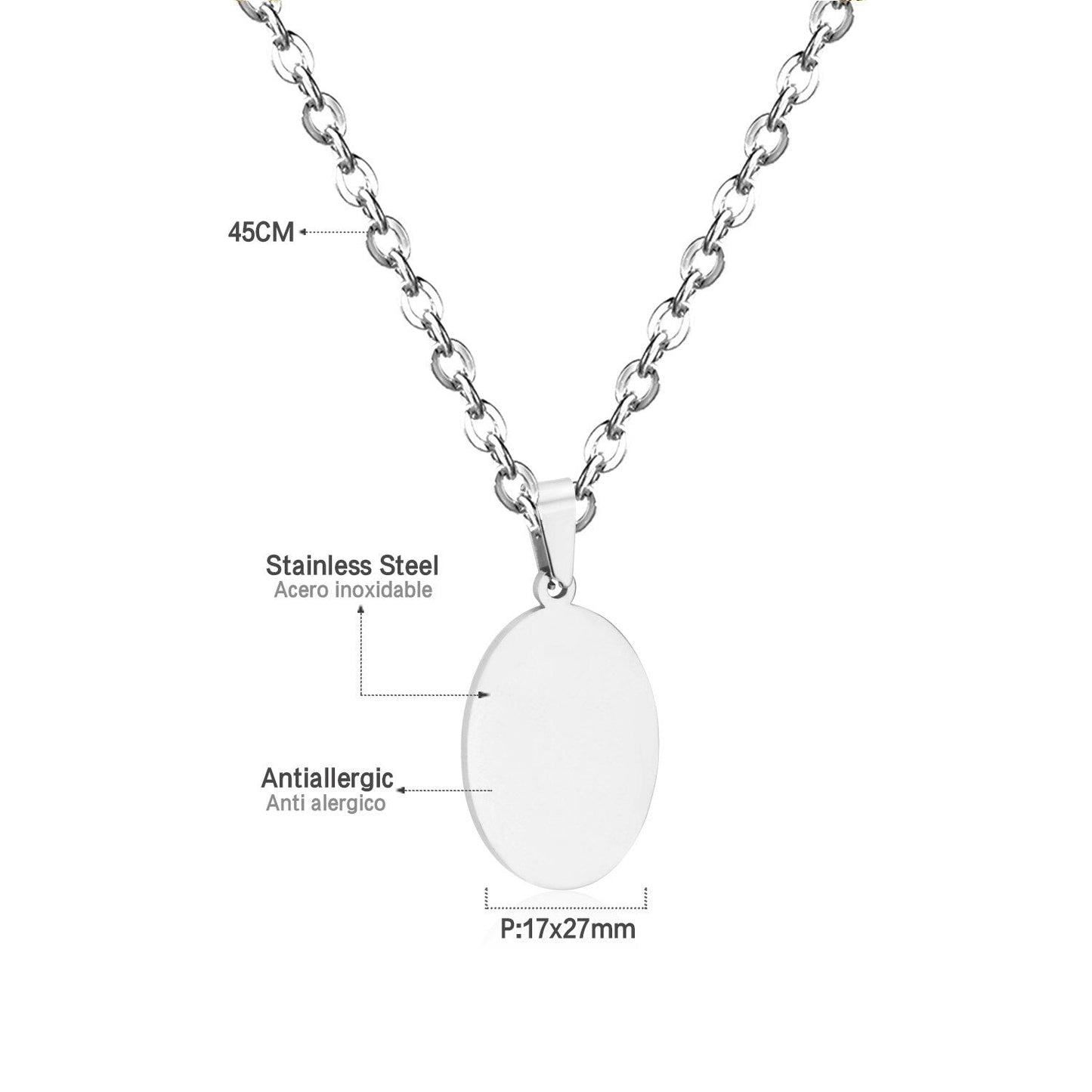 Gold Choker Religion Stainless Steel Round/Square/Rectangle Pendant Necklace For Men/Women Chain Necklace Blank Tag