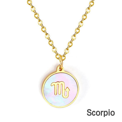 Shell Pendant Twelve Constellation Stainless Steel Necklace Man Jewelry For Women Choker Chain Necklace Collar 2021