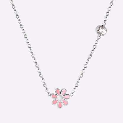 Korean Fashion Romantic Colorful Flower Pendant Stainless Steel Chain Necklace For Women Jewelry Parts bijoux femme