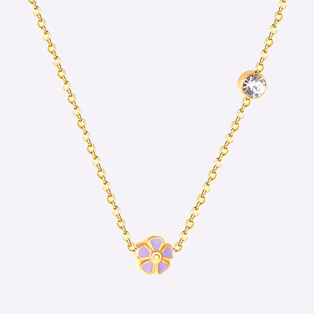 Korean Fashion Peach Blossom Stainless Steel Pendant Necklace For Women Office Chain Necklace Jewelry bijoux femme
