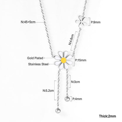 ASON Cute Flower Round Pendant Necklace Gold Color Stainless Steel Charm Choker Necklaces for Women Jewelry Accessories
