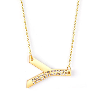 Stainless Steel Zircon Pendants Necklaces Gold Color Letter Necklace Chains Accessories Collars Choker Wholesale