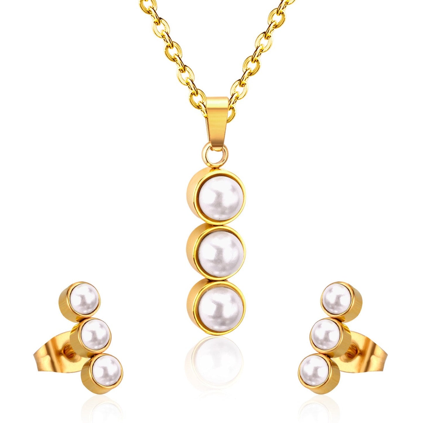 Fashion White Imitation Pearls Crystal Pendant Necklace Stud Earrings For Women Wedding Jewellry Sets bijoux femme