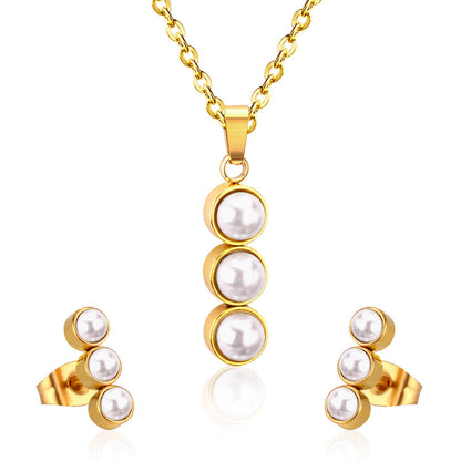 Fashion White Imitation Pearls Crystal Pendant Necklace Stud Earrings For Women Wedding Jewellry Sets bijoux femme