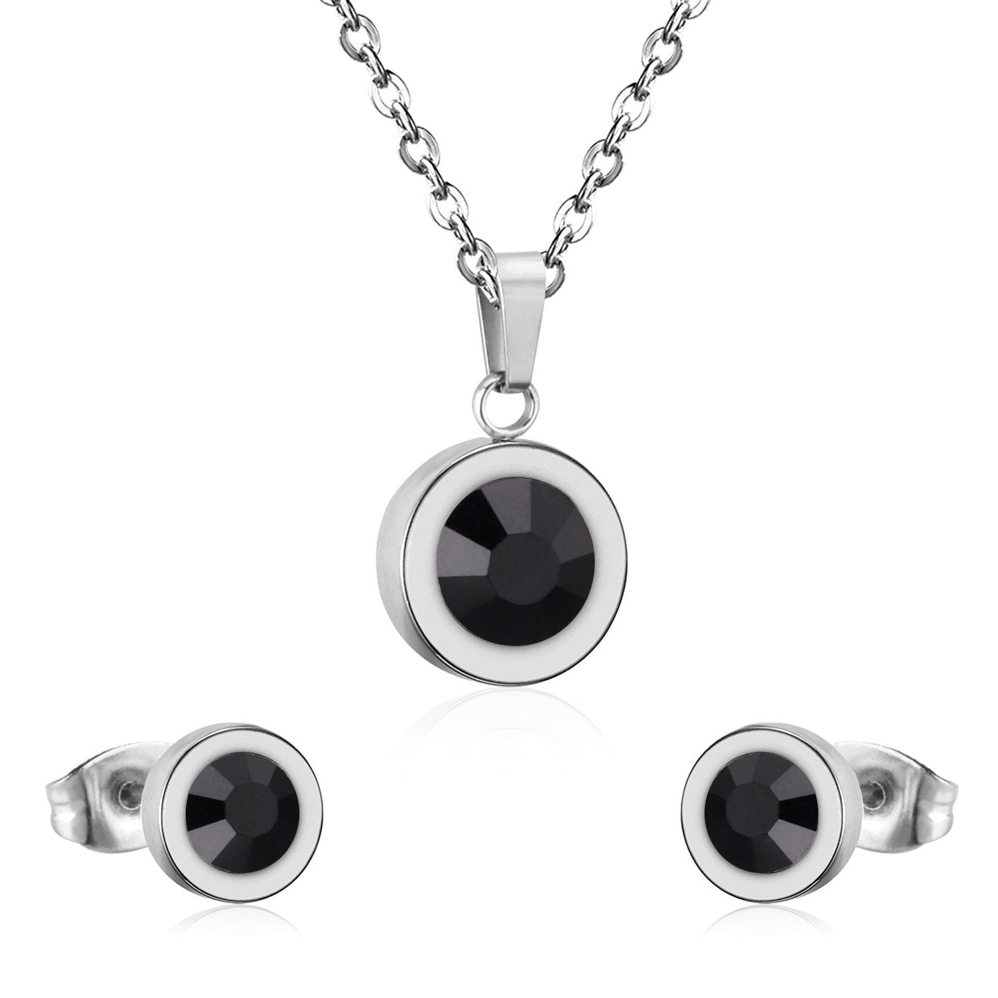 Stainless Steel Round Multi-color Pendant Necklace Earrings Sets For Women Indian Jewellry Accessories pendientes