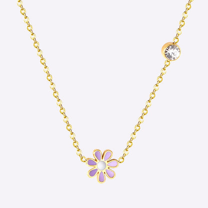 Korean Fashion Romantic Colorful Flower Pendant Stainless Steel Chain Necklace For Women Jewelry Parts bijoux femme
