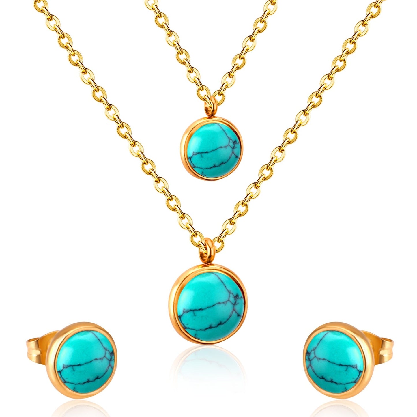 Gold Color Round Double Chain Pendant Necklaces Earrings For Woman jewelry Set Valentine Presents parures bijoux